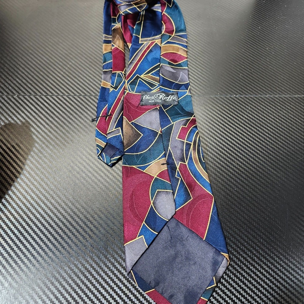 Chez Roffe Silk New York Abstract Pattern Multicolor Men's Tie - Picture 5 of 7